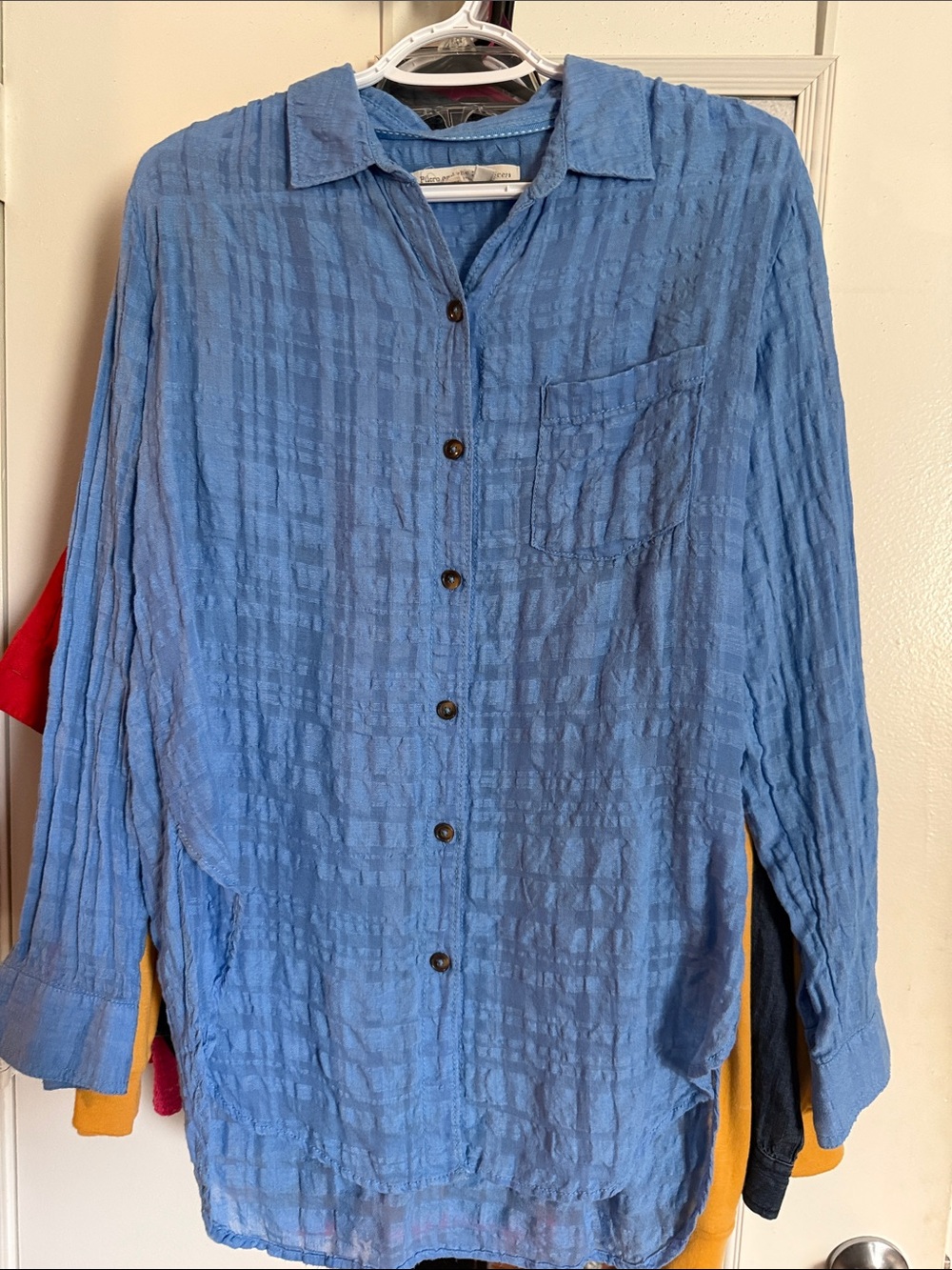 Women's Light Blue Textured Button-Down Shirt